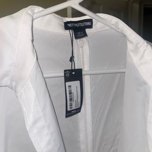 BRAND NEW BRIDAL | White Balloon Sleeve Gathered Skirt Midi Shirt Dress